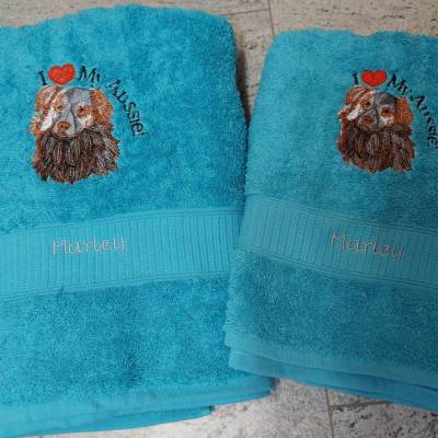 Besticktes Handtuch,  Duschtuch oder SET  Australien Shepert personalisiert Handmad bestickt