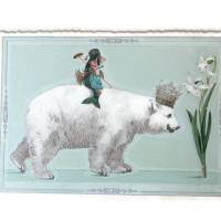 Nostalgie Postkarte Eisbär mit Krone Fisch Grußkarte Glitterpostkarte Glückwunschkarte Bild 2