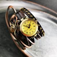 Armbanduhr, Wickeluhr, Lederuhr, Murano-Glas Bild 1