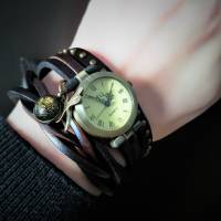 Armbanduhr, Wickeluhr, Lederuhr, Murano-Glas Bild 2