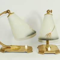 50er Jahre Tischlampen Paar Leuchten Nachtlicht Tütenschirme 60er fifties sixties mid century Messing vintage upcycling Bild 3