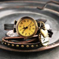 Armbanduhr, Wickeluhr, Lederuhr, Vögel Bild 1