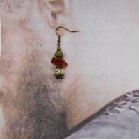 Wikinger Ohrring, einzelner Ohrhänger mit Bernstein, Bein und antiker Metallperle Bild 7