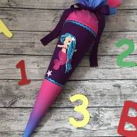 zauberhafte Schultüte mit Farbverlauf in Türkis-lila-Pink mit Meerjungfrau 3D Haare Bild 5