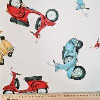 Stoff Baumwolle "Motoroller"  bunt ecru  Digitaldruck Leinenoptik Bild 2
