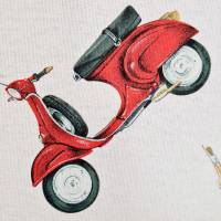 Stoff Baumwolle "Motoroller"  bunt ecru  Digitaldruck Leinenoptik Bild 3