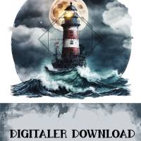 Illustration "Leuchtturm 3"  Digitaler Download png für Sublimation Kartenbasteln 300dpi DIY Aquarell Watercolor Bild 2
