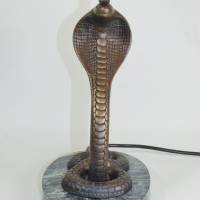 Kobra Tischlampe Leuchte Jugendstil Skulptur Bronze Marmorfuß 40 cm Schlange Reptilien edel vintage upcycling Bild 6