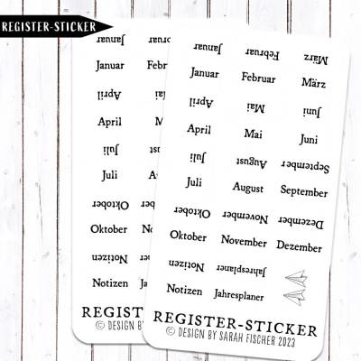 Stickerbogen Monats-Register für Bullet Journal & Planer