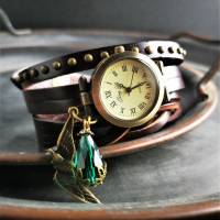 Armbanduhr, Wickeluhr, Lederuhr, Vogel Bild 1