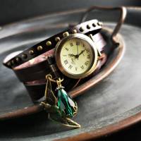 Armbanduhr, Wickeluhr, Lederuhr, Vogel Bild 2