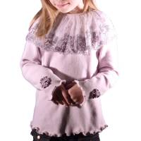 Mädchen Pullover festlich Feinstrick mit Spitze 122 128 Rosé-Grau Bild 1