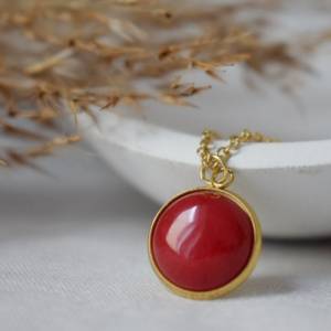 Kette Jade Rot, Edelsteinkette, minimalistische Goldkette mit kleinem Stein, Kette roter Anhänger, Halskette rundem Anhä Bild 7