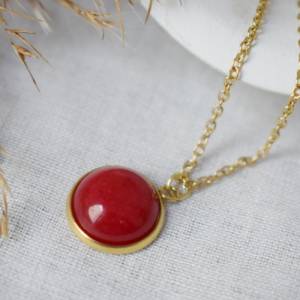 Kette Jade Rot, Edelsteinkette, minimalistische Goldkette mit kleinem Stein, Kette roter Anhänger, Halskette rundem Anhä Bild 8