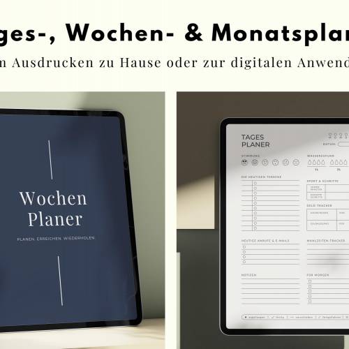 Tagesplaner, Wochenplaner & Monatsplaner, digitaler Download zum Ausdruck, Minimalistisches Design, Digitaler Planer, de