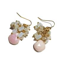 Opal Ohrringe handgemacht Mix um rosa Opal als Cluster mit Mondstein Brautschmuck Bild 2