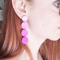 lange pinke Ohrringe, bunte Polymer Clay Ohrringe mit Ombre Farbverlauf, rosa Ohrringe aus Kreisen Bild 7