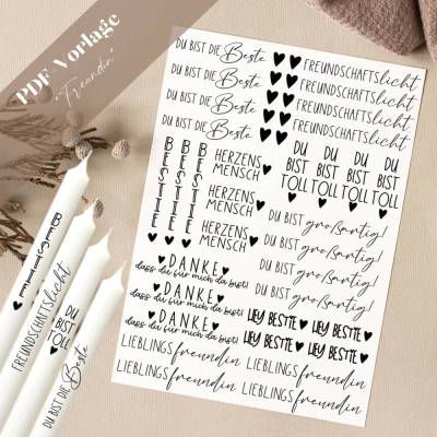 PDF Vorlage "Freundin" Kerzentattoo Kerzensticker Kerzen Gestalten Freundschaft Bestie du bist toll Herzensmensc