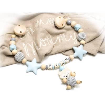 Kinderwagenkette FUCHS Silikon Holz mit Namen Name Silikonsterne Wagenkette Mädchen Junge 