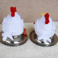 Eierwärmer weiße lustige   Hühner  ,gehäkelt Handarbeit mit Knopfaugen Bild 6