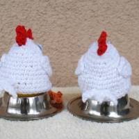 Eierwärmer weiße lustige   Hühner  ,gehäkelt Handarbeit mit Knopfaugen Bild 7