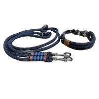 Leine Halsband Set, Tau 10 mm, verstellbar, dunkelblau, mit Leder und Schnalle Bild 1