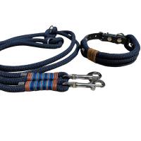 Leine Halsband Set, Tau 10 mm, verstellbar, dunkelblau, mit Leder und Schnalle Bild 2