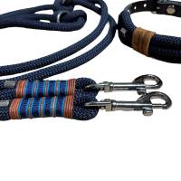 Leine Halsband Set, Tau 10 mm, verstellbar, dunkelblau, mit Leder und Schnalle Bild 3