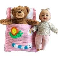 Puppenbettchen - Schlafsack für Puppen oder Teddys und andere Plüschtiere ca. 30 cm    mit süßen Applikationen Bild 1