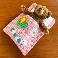 Puppenbettchen - Schlafsack für Puppen oder Teddys und andere Plüschtiere ca. 30 cm    mit süßen Applikationen Bild 2