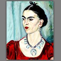 Leinwandbild Portrait Frida Kahlo nach einem alten Gemälde ca. 1933 Vintage Style Boho Reproduktion Bild 1