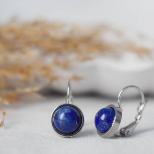 Lapislazuli Ohrhänger Silber, zarte kleine Edelstein Hängeohrringe, Ohrringe mit blauem Stein, Lapis Lazuli, 8mm, rund, 