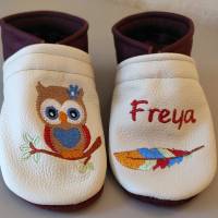 Krabbelschuhe Lauflernschuhe Schuhe Eule Leder personalisiert Bild 3