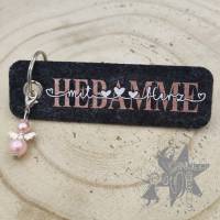 Schlüsselanhänger aus Filz "Hebamme mit Herz" & Schutzengel rosa Bild 1