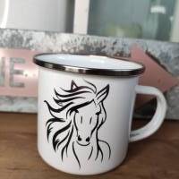 Emaille Tasse Pferd Bild 1