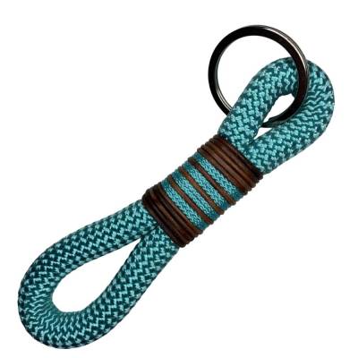 Schlüsselanhänger handgefertigt der Marke AlsterStruppi in türkis, braunes Leder, personalisiert ist möglich