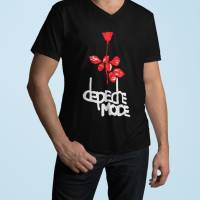 Depeche Mode 2024 Memento Mori Tour Enjoy the silence, Unisex V-Neck Konzert T-Shirt Schwarz Weiß Bild 1