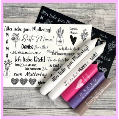 Kerzentattoo MUTTERTAG, A5, Wasserschiebefolie, Kerzenfolie, Kerzensticker, Mama, Mami, Mutti