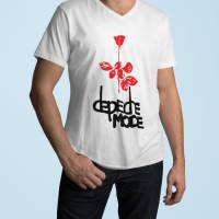 Depeche Mode 2024 Memento Mori Tour Enjoy the silence, Unisex V-Neck Konzert T-Shirt Schwarz Weiß Bild 1