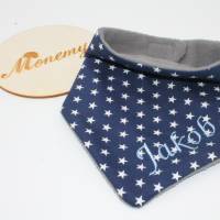 Halstuch für Kinder dunkelblau Sterne Fleece grau mit Namen personalisiert / Kinderhalstuch / Babyhalstuch Bild 2