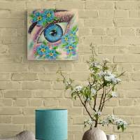 Forget-me-not-eye, gemaltes Auge mit Vergißmeinicht-Blüten 40cmx40cm Bild 2