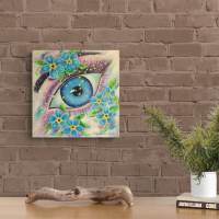 Forget-me-not-eye, gemaltes Auge mit Vergißmeinicht-Blüten 40cmx40cm Bild 3