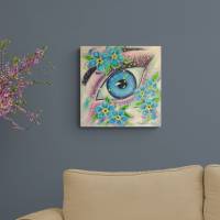 Forget-me-not-eye, gemaltes Auge mit Vergißmeinicht-Blüten 40cmx40cm Bild 4