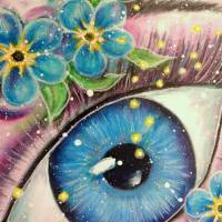 Forget-me-not-eye, gemaltes Auge mit Vergißmeinicht-Blüten 40cmx40cm Bild 5