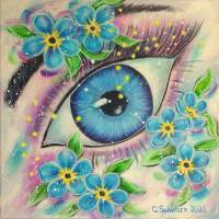 Forget-me-not-eye, gemaltes Auge mit Vergißmeinicht-Blüten 40cmx40cm Bild 6