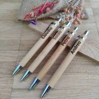 Kugelschreiber personalisiert aus Bambus mit individueller Gravur schwarz Kuli Stift Holz Gastgeschenk Geschenk Gift Bild 1