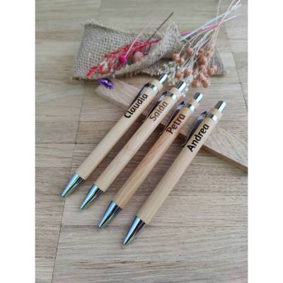 Kugelschreiber personalisiert aus Bambus mit individueller Gravur schwarz Kuli Stift Holz Gastgeschenk Geschenk Gift