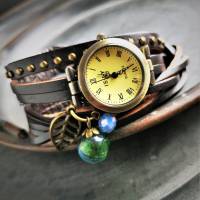 Armbanduhr, Wickeluhr, Lederuhr, Hohlperle Bild 2