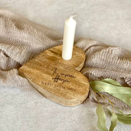 Holzherz rustikal ESTRELLA In unseren Herzen bleibst du für immer. Trauerkerze Gedenkkerze Trauerlicht