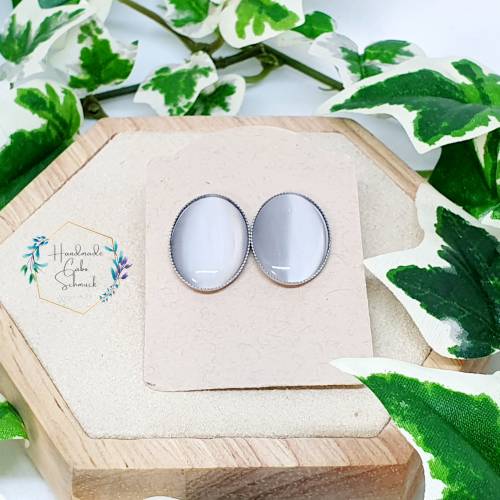 Edelstahl Cabochon Ohrringe Ohrstecker, 13x18mm, Cateye grau